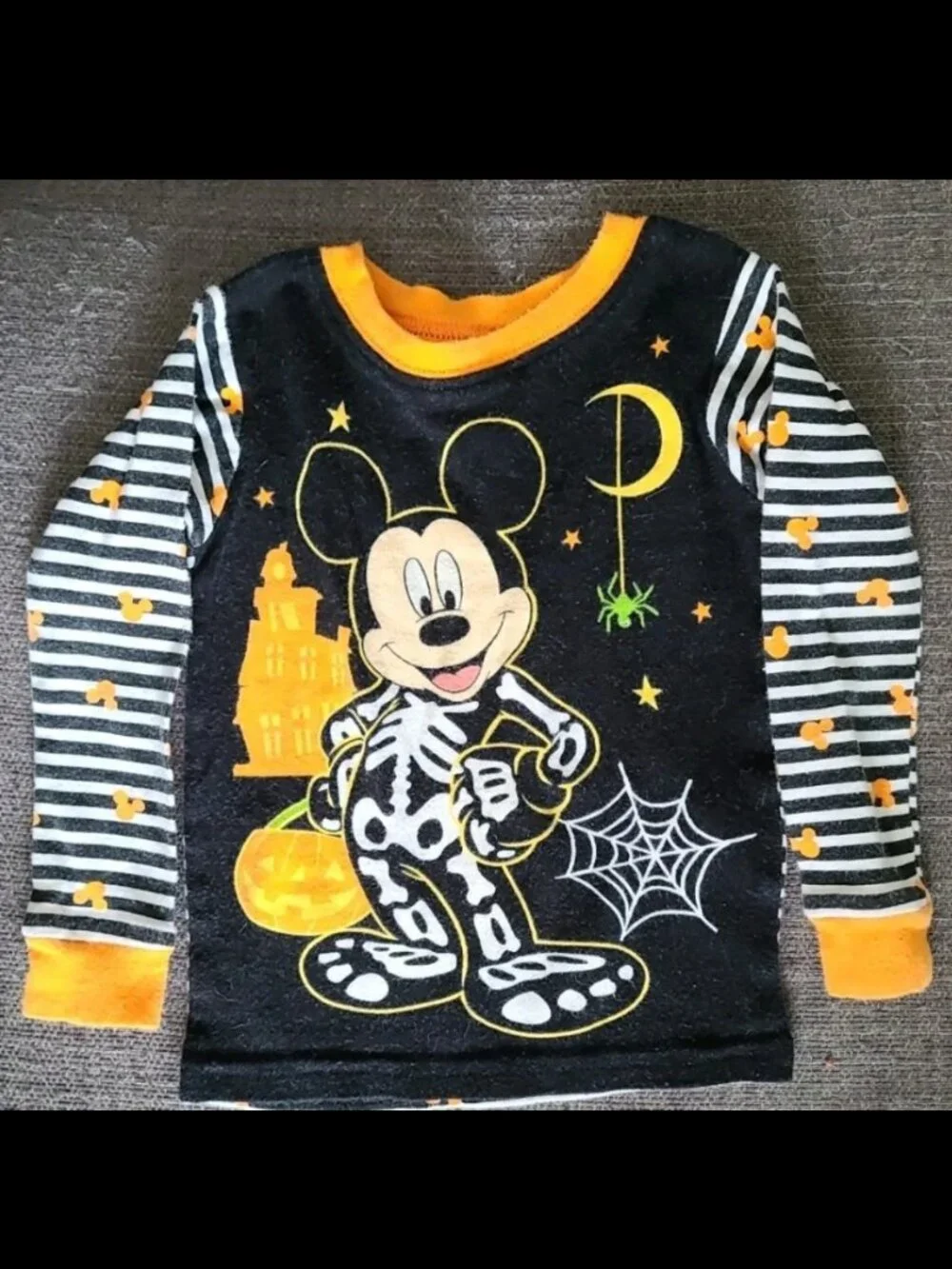 Disney 🎃🕸 Mickey Mouse Halloween Striped Pajamas Blk/Wht/Orange Unisex 18 M